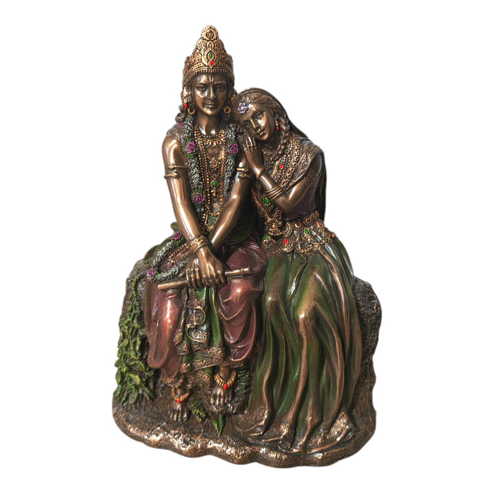 Radha Supreme Hindu Goddess Leaning on Krishna Statue Antique Bronze Finish